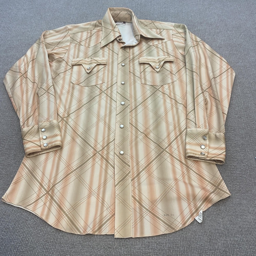 Vintage Fenton Shirt Mens Medium Aztec Plaid Western Pearl Snap Made USA Cowboy
